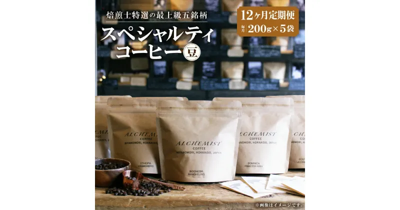 【ふるさと納税】 定期便 全12回 特選五銘柄 スペシャルティコーヒー 200g×5袋 コーヒー 珈琲 豆 12ヶ月 毎月お届け 飲み比べ コーヒー豆 飲料 鮮度 自家焙煎 焙煎士おすすめ 焙煎所直送 北海道 札幌市