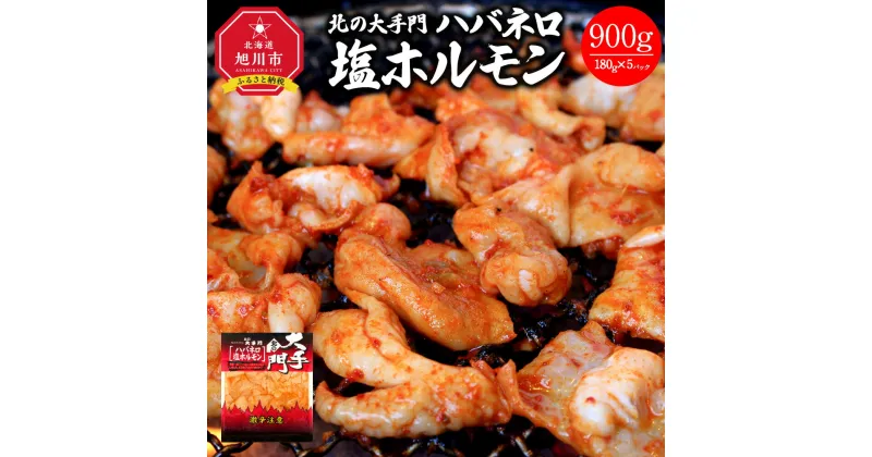 【ふるさと納税】北の大手門 ハバネロ 塩ホルモン 900g (180g×5)_01849 | 豚肉 惣菜 唐辛子 スパイス 豚直腸 味付き 焼肉 バーベキュー ホルモン 北海道産 旭川市 冷凍 送料無料