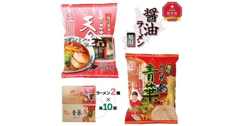 【ふるさと納税】藤原製麺 旭川製造 らーめんや天金醤油ラーメン 1箱(10袋入)/青葉醤油ラーメン 1箱(10袋入)インスタント袋麺_02134