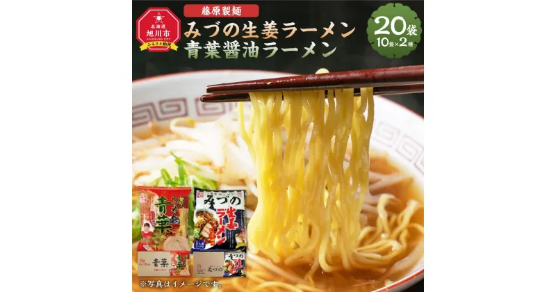 【ふるさと納税】藤原製麺 旭川製造 みづの生姜ラーメン 1箱(10袋入)/青葉醤油ラーメン 1箱(10袋入)インスタント袋麺 インスタント袋麺_03489 | 麺 食品 加工食品 人気 おすすめ 送料無料