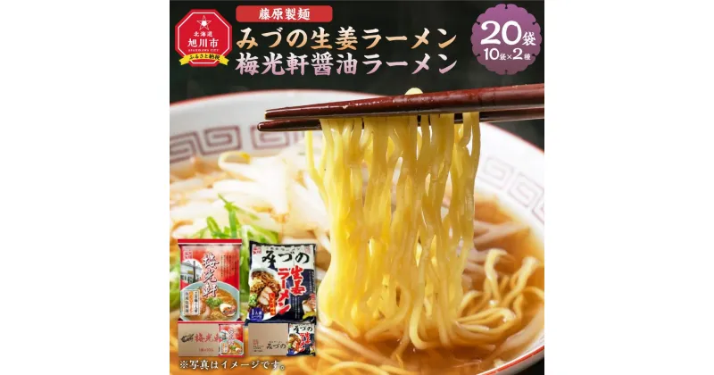 【ふるさと納税】藤原製麺 旭川製造 みづの生姜ラーメン 1箱(10袋入)/梅光軒醤油ラーメン 1箱(10袋入)インスタント袋麺_03491 | 麺 食品 加工食品 人気 おすすめ 送料無料