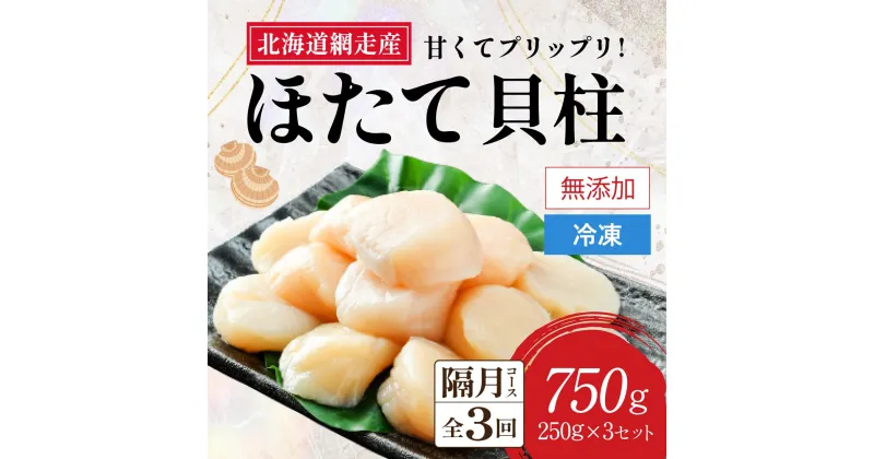 【ふるさと納税】【全3回（隔月）】網走前浜産 無添加ホタテ貝柱750g（250g×3袋）【 ホタテ ほたて 帆立 貝柱 ホタテ貝柱 ほたて貝柱 帆立貝柱 刺身 刺身ホタテ 刺身帆立 緊急支援 支援 生産者支援 魚介 小分け 天然 750g 250g 3パック 北海道 網走市 送料無料 】 ABAI034