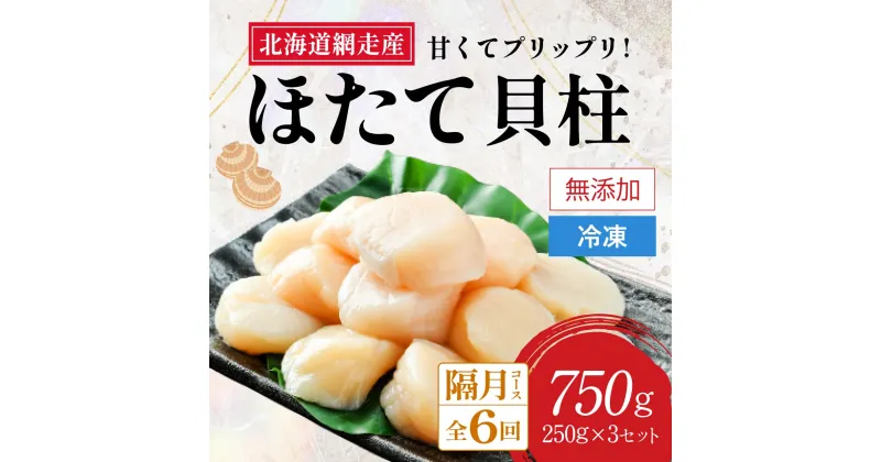 【ふるさと納税】【全6回（隔月）】網走前浜産 無添加ホタテ貝柱750g（250g×3袋）【 ホタテ ほたて 帆立 貝柱 ホタテ貝柱 ほたて貝柱 帆立貝柱 刺身 刺身ホタテ 刺身帆立 緊急支援 支援 生産者支援 魚介 小分け 天然 750g 250g 3パック 北海道 網走市 送料無料 】 ABAI036