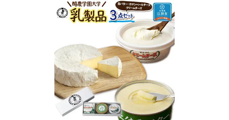 【ふるさと納税】酪農学園大学　乳製品3点セット（バター・カマンベールチーズ・クリームチーズ）【チーズ バター 詰め合わせ 缶 北海道 】 | 乳製品 カマンベールチーズ クリームチーズ 江別 ふるさと納税