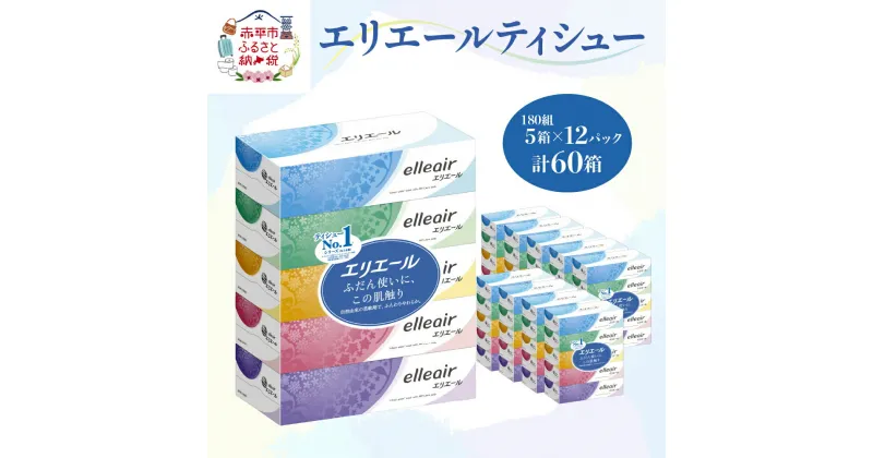 【ふるさと納税】エリエール ティシュー 180組5箱×12パック（計60箱） ティッシュペーパー 箱ティッシュ ボックスティッシュ 日用品 消耗品　 消耗品