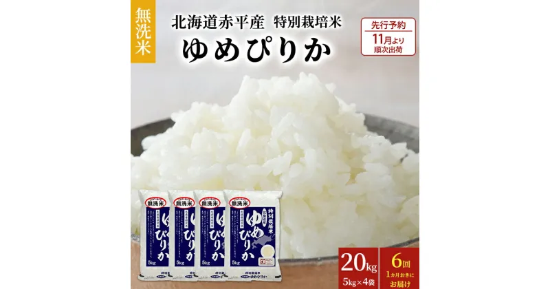 【ふるさと納税】【先行予約2024年産米・11月より順次出荷】無洗米 北海道赤平産 ゆめぴりか 20kg (5kg×4袋) 特別栽培米 【1ヵ月おきに6回お届け】 米 北海道 定期便　定期便・ふるさと納税 無洗米 定期便 米 お米 ゆめぴりか　お届け：2024年11月中旬より順次出荷