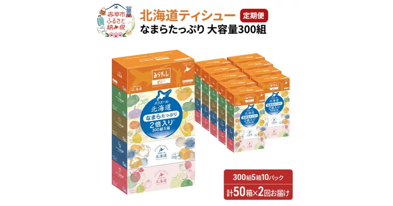 【ふるさと納税】【2回お届け・計100箱】エリエール 北海道ティシューなまらたっぷり 300組5箱×10パック 大容量 日用品 トイレ 消耗品　定期便・ 日用品 消耗品 ストック 生活必需品