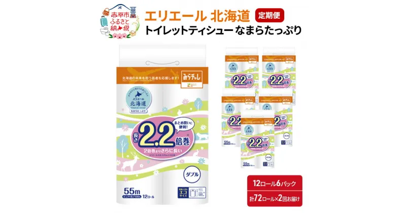 【ふるさと納税】【2回お届け・計144ロール】エリエール 北海道 トイレット なまらたっぷり2.2倍巻（ダブル55m） トイレットペーパー 大容量 日用品 トイレ 消耗品　定期便・ 日用品 まとめ買い 長持ち ダブル エコサイズ やわらかな肌触り