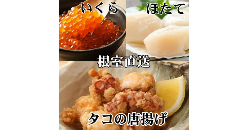 【ふるさと納税】たこ唐揚げ250g×1P、ほたて貝柱500g、いくら醤油漬け100g×1P B-76035