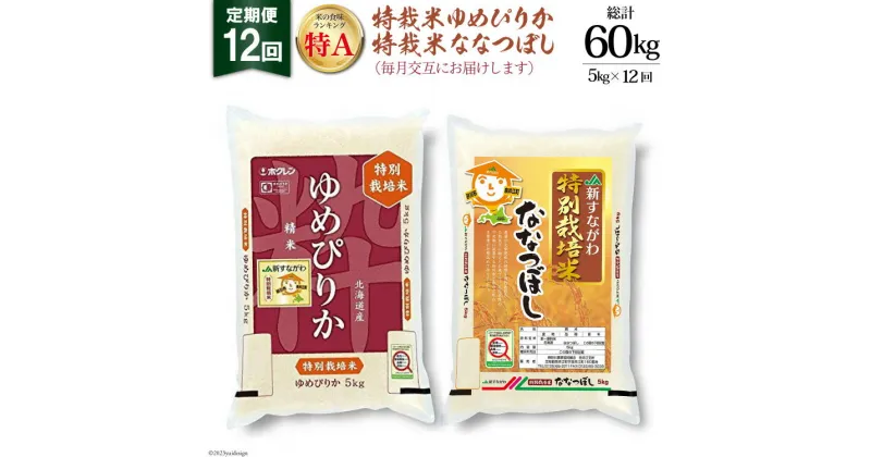 【ふるさと納税】12回 定期便 JA新すながわ産 特栽米ゆめぴりか＆特栽米ななつぼし 5kg×12回 総計60kg [ホクレン商事 北海道 砂川市 12260664] レビューキャンペーン