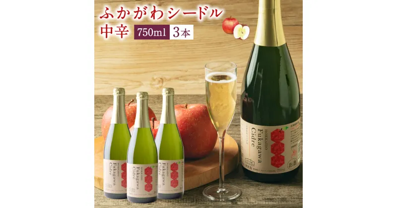 【ふるさと納税】深川産 りんご使用 果実酒 ふかがわシードル＜中口＞ 750ml×3本セット りんご100％ 完熟りんご シードル スパークリング 果実酒 お酒 酒 飲み物 お取り寄せ ご当地 送料無料 北海道 深川市