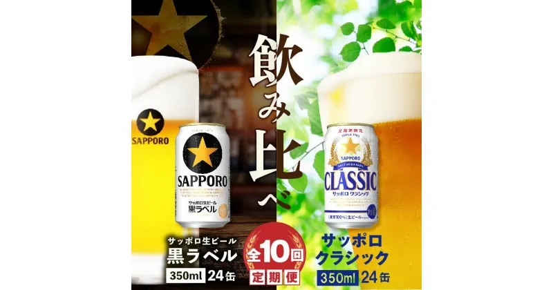 【ふるさと納税】『ビール飲み比べ定期便：全10回』 サッポロクラシック350ml×24本と黒ラベル350ml×24本 サッポロビール サッポロ クラシック 黒ラベル ビール 生ビール 定期便 10ヶ月 定期 10回 北海道 ふるさと納税 恵庭市 恵庭 【300123】